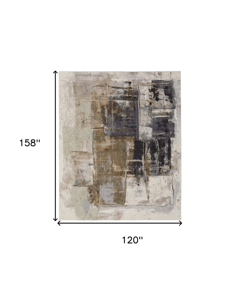 10' X 13' Gray Black and Brown Abstract Power Loom Area Rug