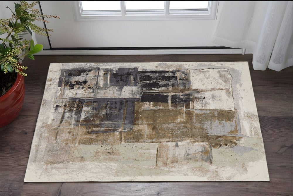 10' X 13' Gray Black and Brown Abstract Power Loom Area Rug