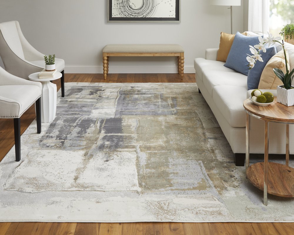 10' X 13' Gray Black and Brown Abstract Power Loom Area Rug