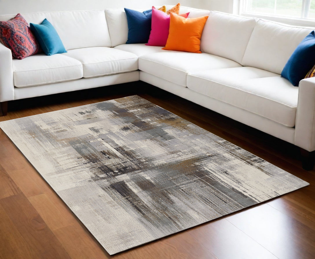 4' X 6' Ivory Gray and Brown Abstract Power Loom Area Rug