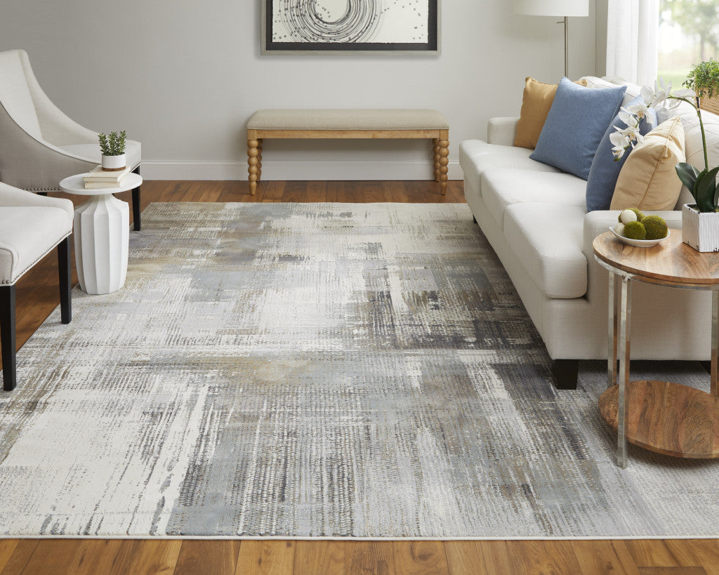 4' X 6' Ivory Gray and Brown Abstract Power Loom Area Rug