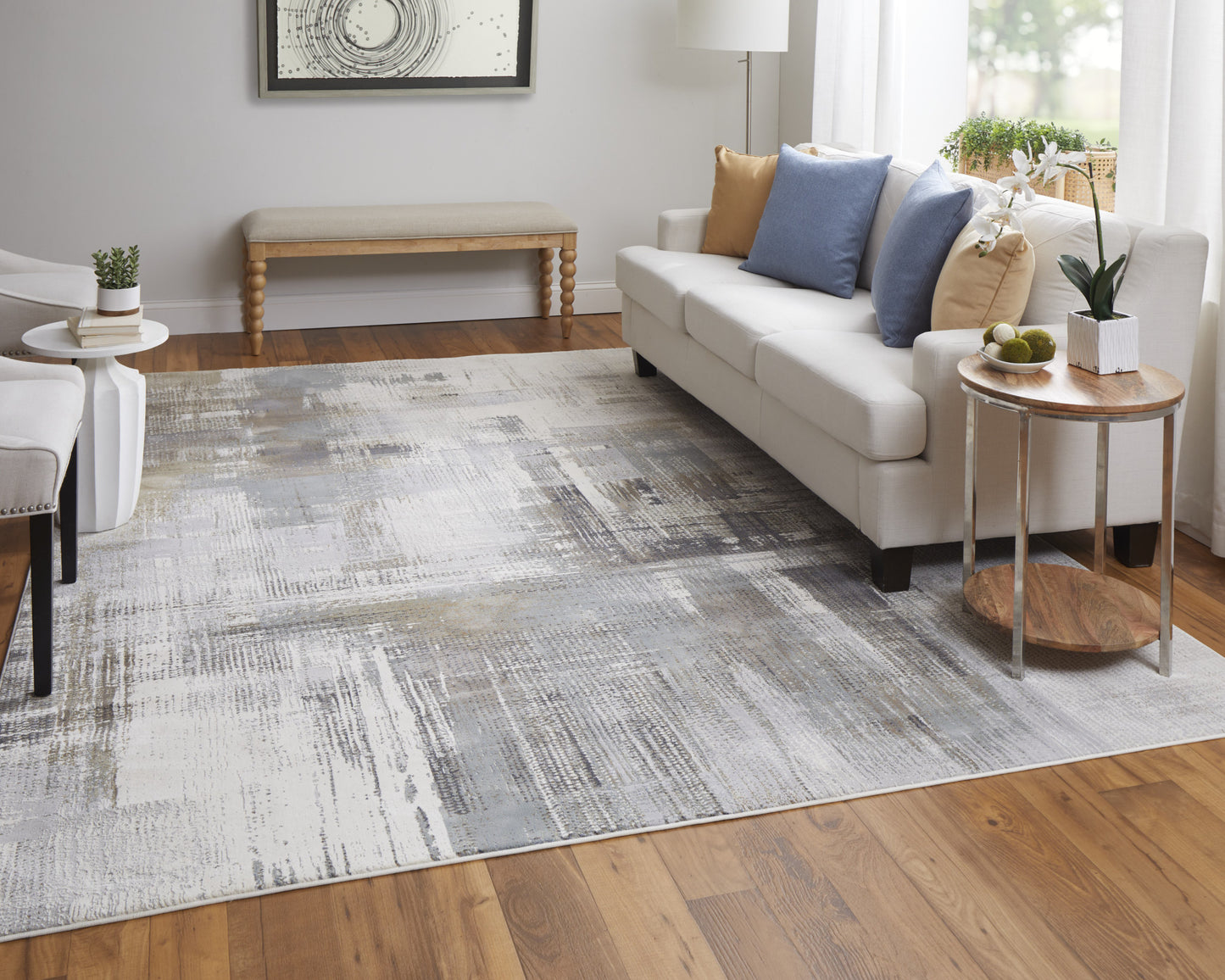 4' X 6' Ivory Gray and Brown Abstract Power Loom Area Rug