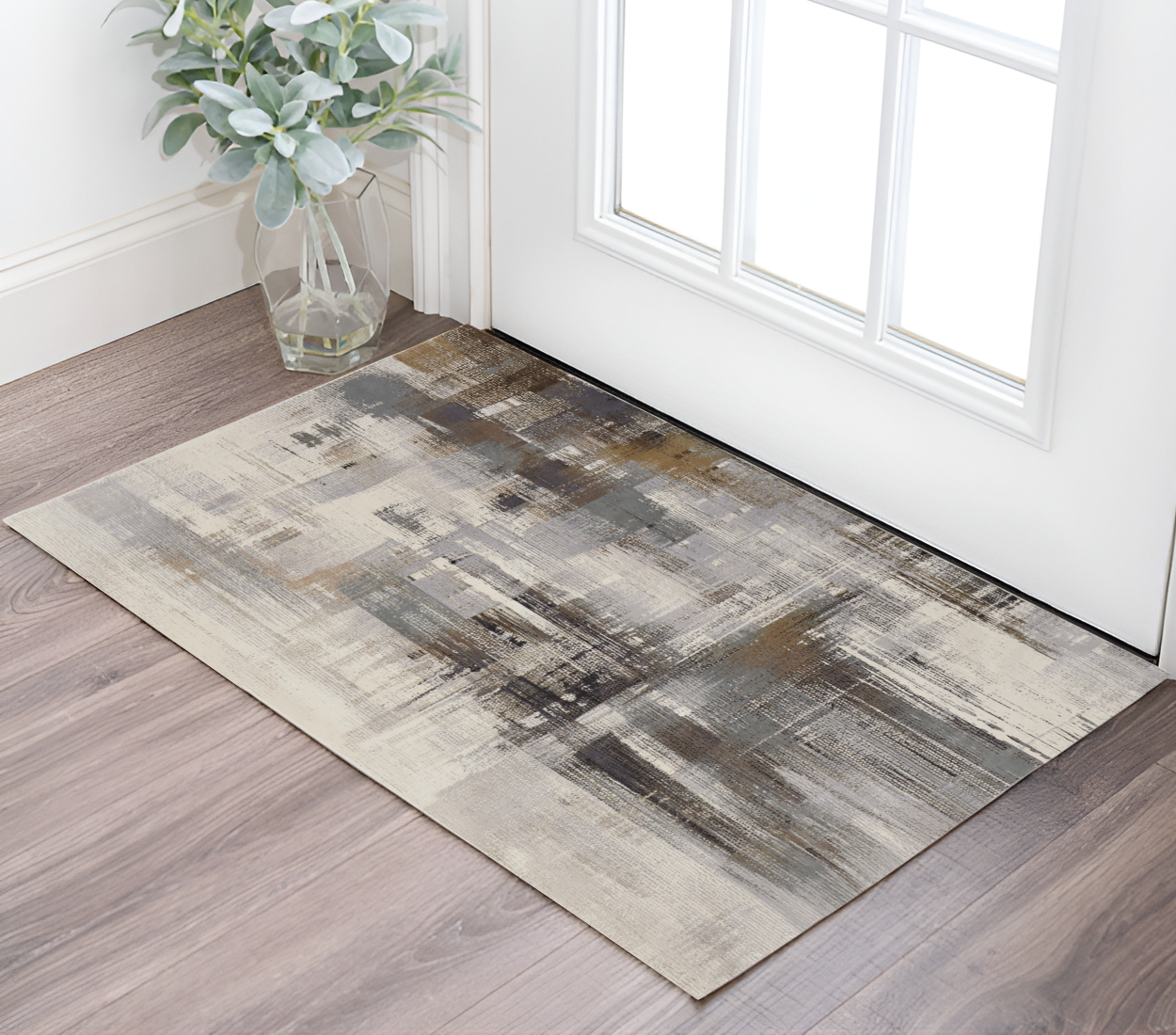 4' X 6' Ivory Gray and Brown Abstract Power Loom Area Rug