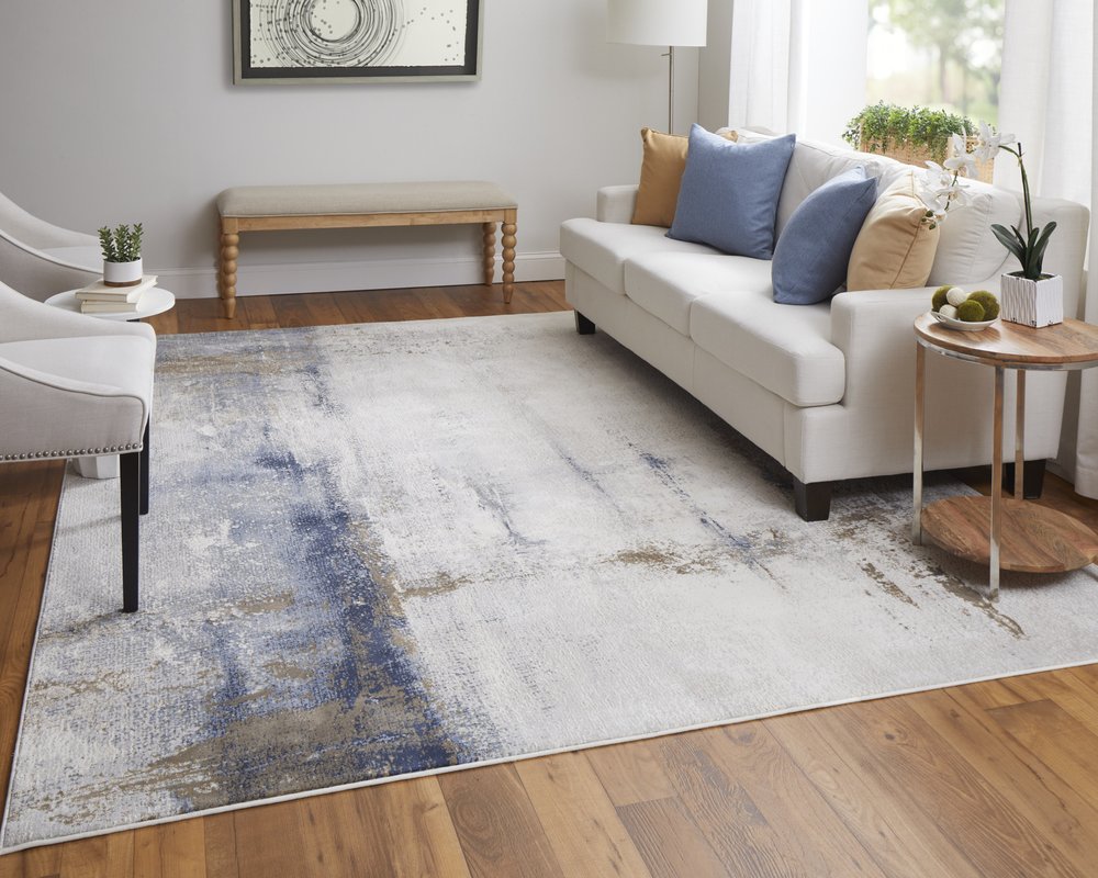 4' X 6' Ivory Blue and Brown Abstract Power Loom Area Rug