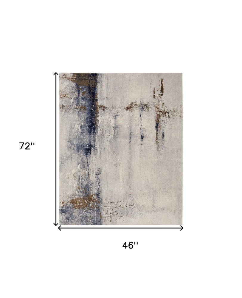 4' X 6' Ivory Blue and Brown Abstract Power Loom Area Rug