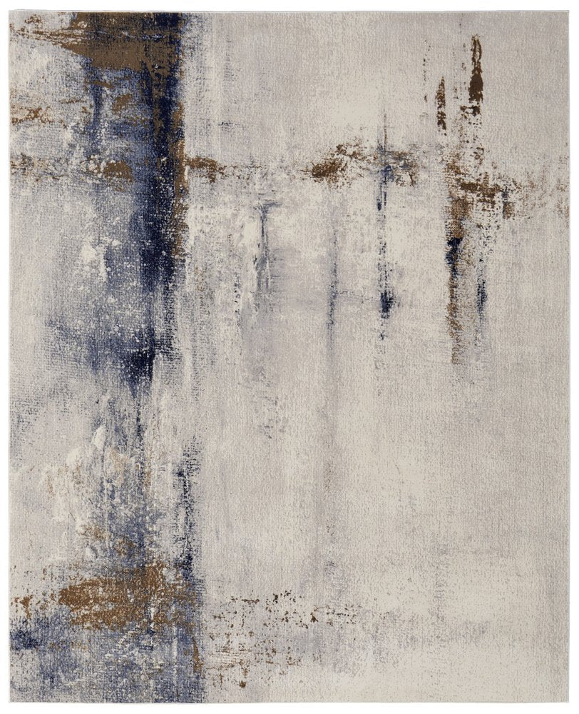 4' X 6' Ivory Blue and Brown Abstract Power Loom Area Rug