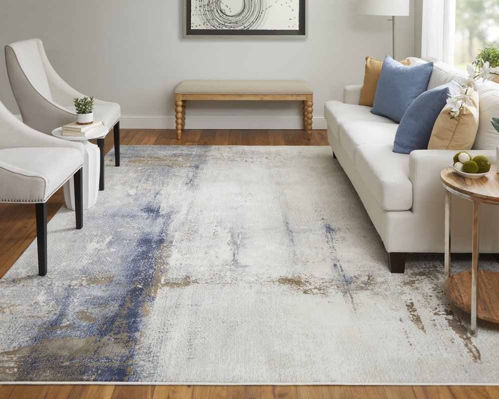 4' X 6' Ivory Blue and Brown Abstract Power Loom Area Rug