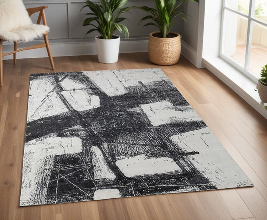 8' X 10' Black and Gray Abstract Hand Woven Area Rug