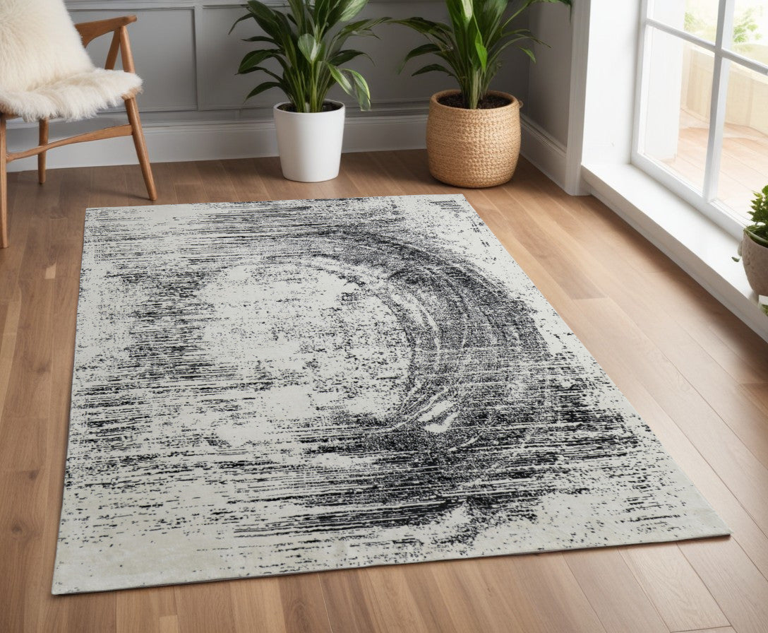 4' X 6' Black and Gray Abstract Hand Woven Area Rug