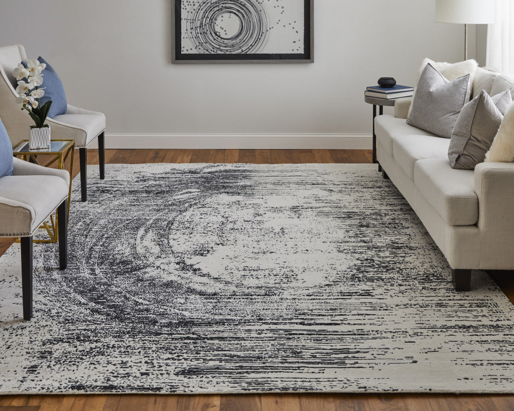 4' X 6' Black and Gray Abstract Hand Woven Area Rug