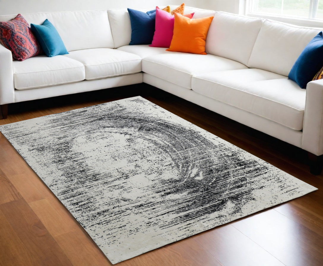 4' X 6' Black and Gray Abstract Hand Woven Area Rug