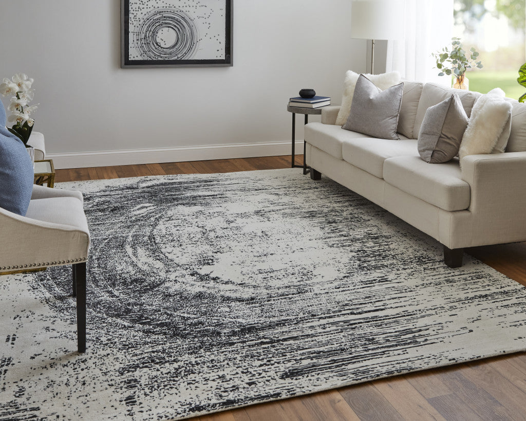 4' X 6' Black and Gray Abstract Hand Woven Area Rug