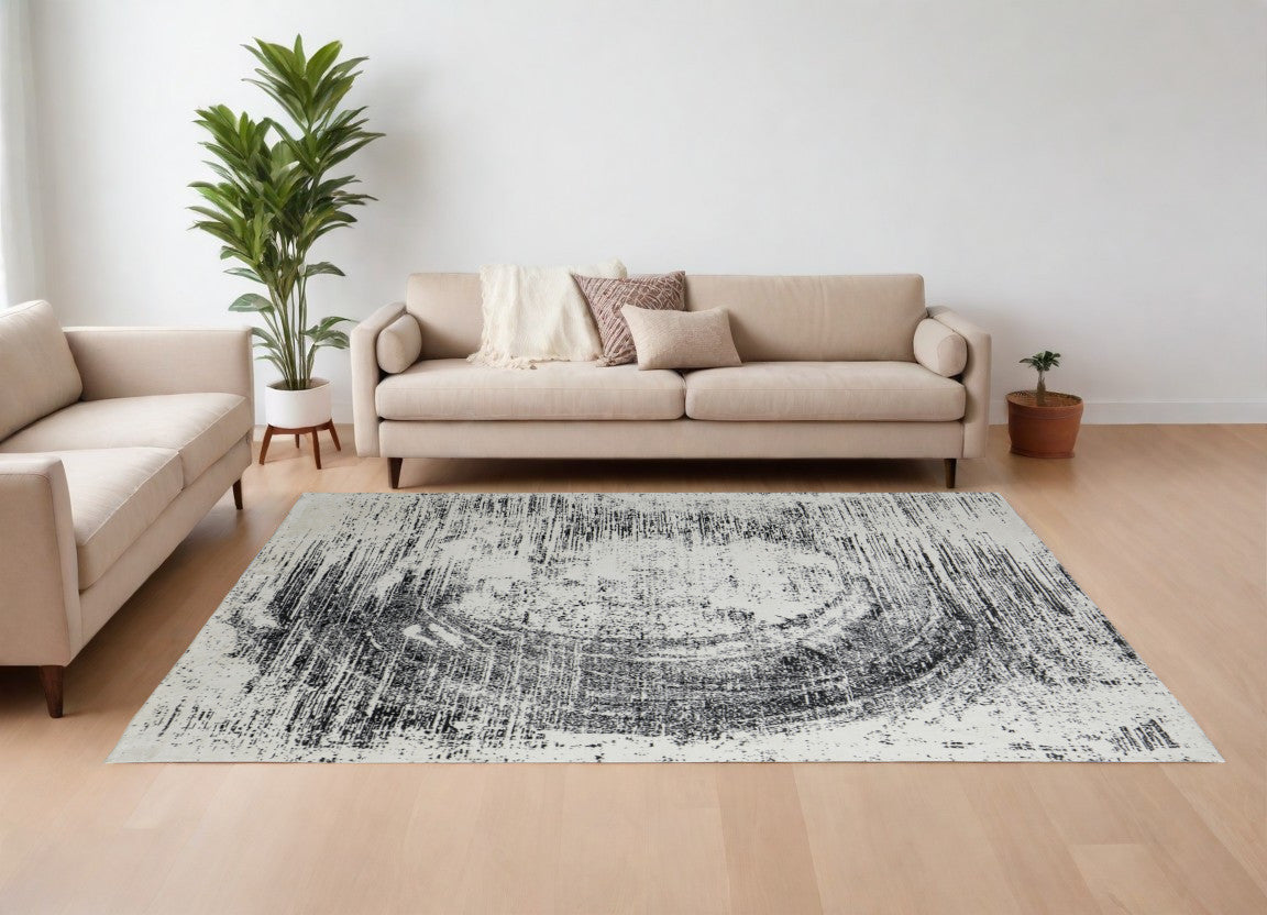 4' X 6' Black and Gray Abstract Hand Woven Area Rug