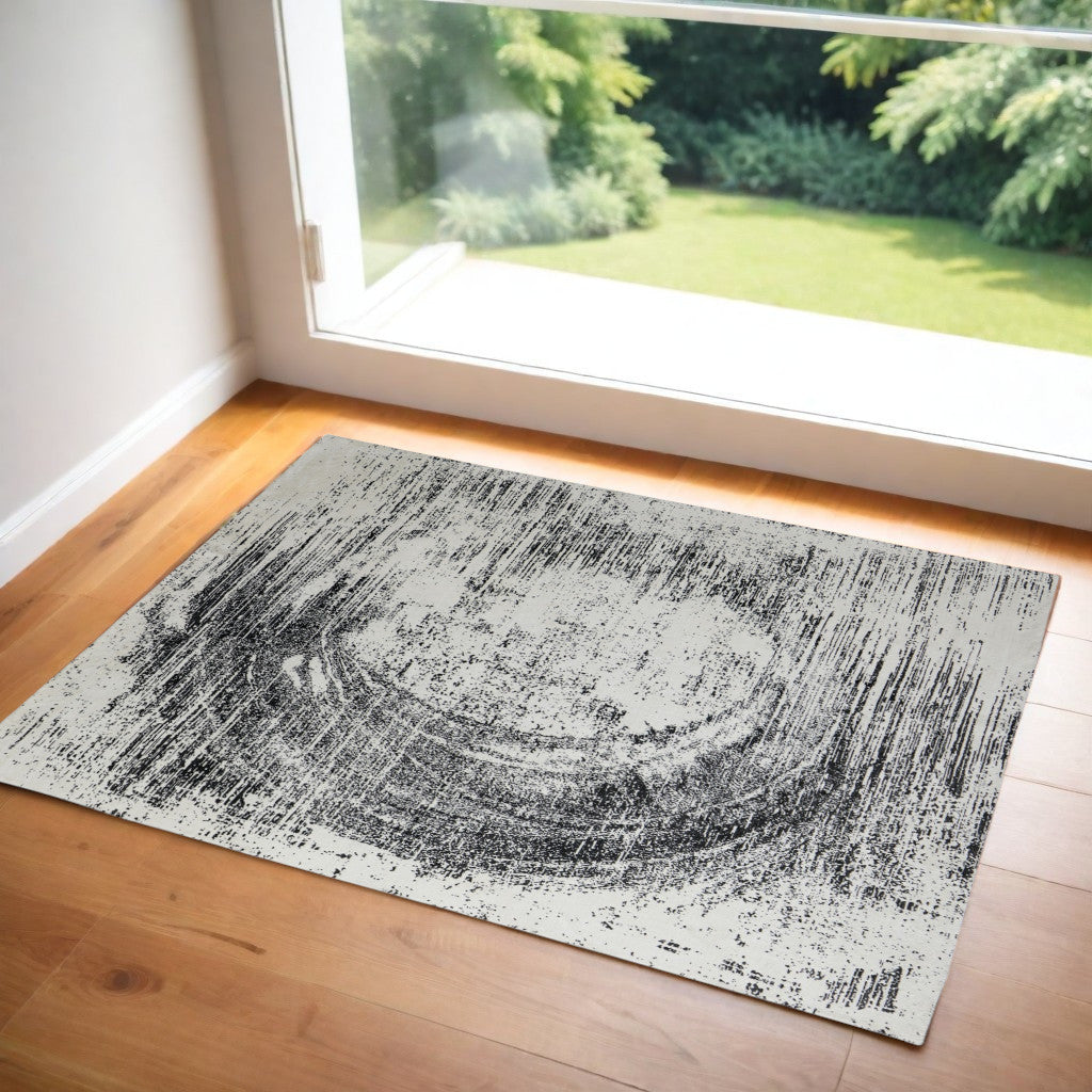 4' X 6' Black and Gray Abstract Hand Woven Area Rug