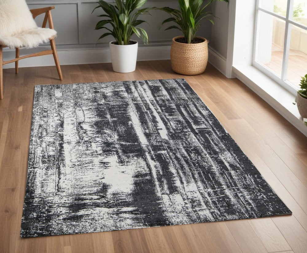 12' X 15' Black and Gray Abstract Hand Woven Area Rug