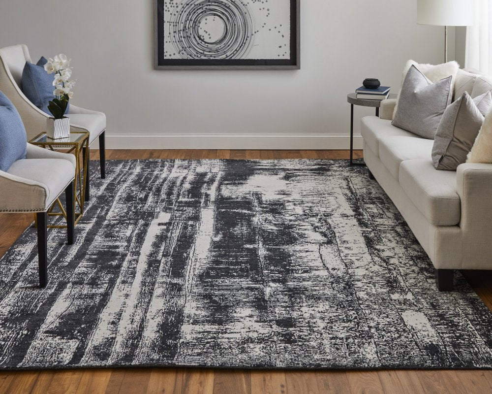 12' X 15' Black and Gray Abstract Hand Woven Area Rug