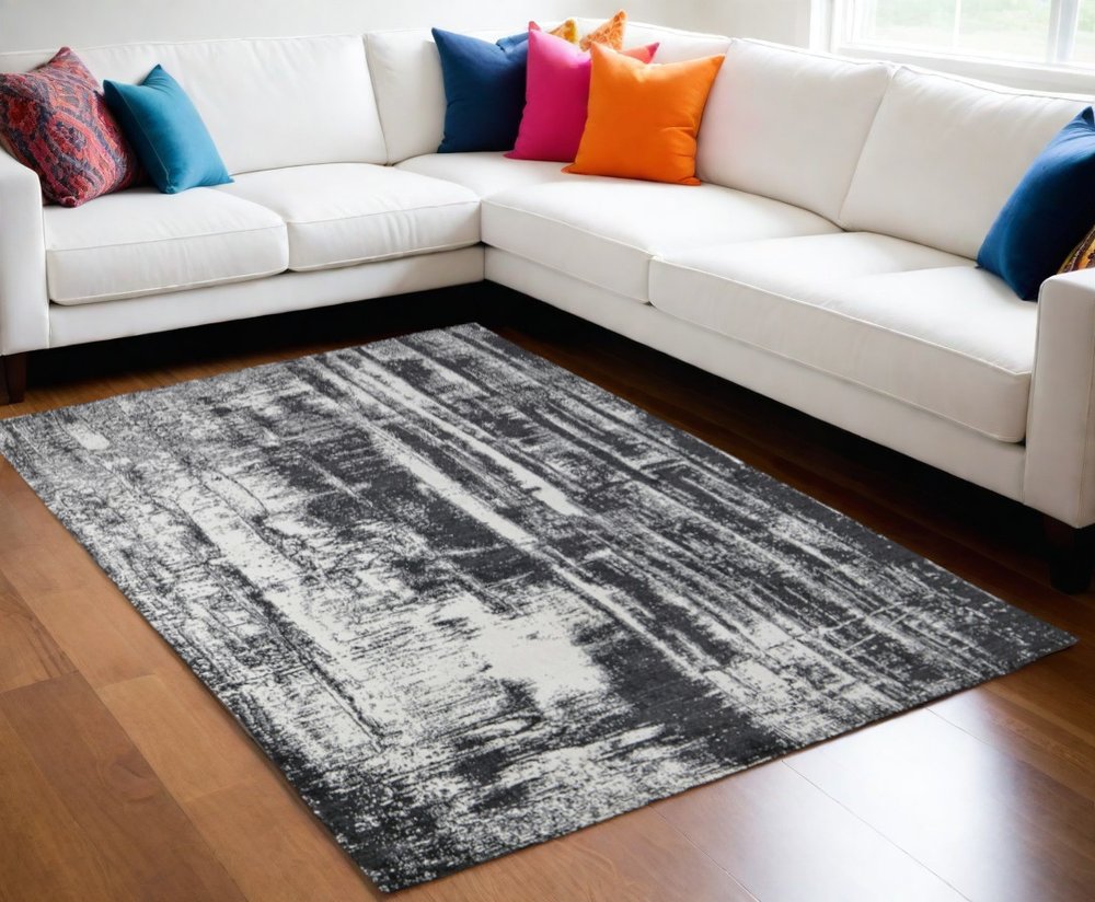 12' X 15' Black and Gray Abstract Hand Woven Area Rug