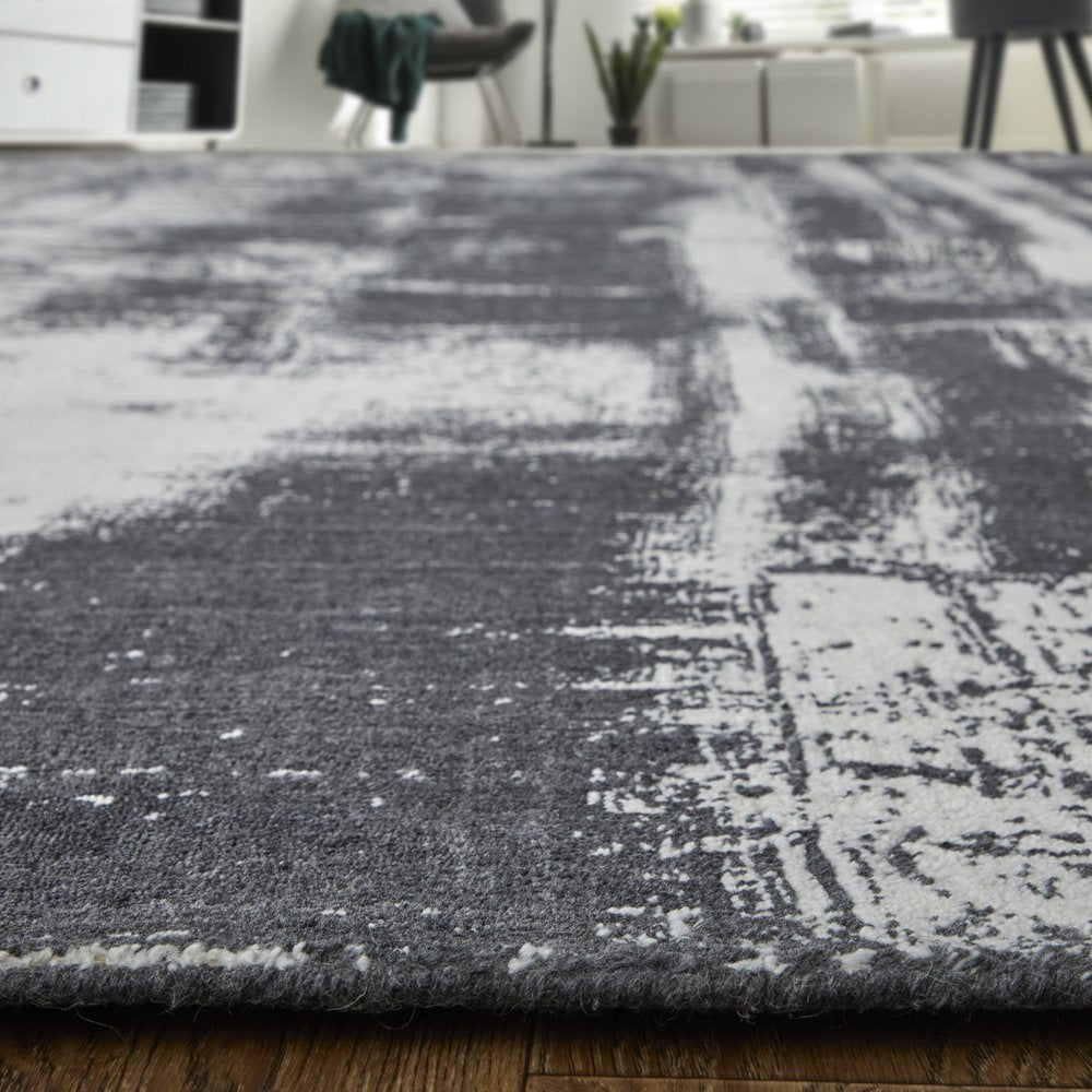 12' X 15' Black and Gray Abstract Hand Woven Area Rug