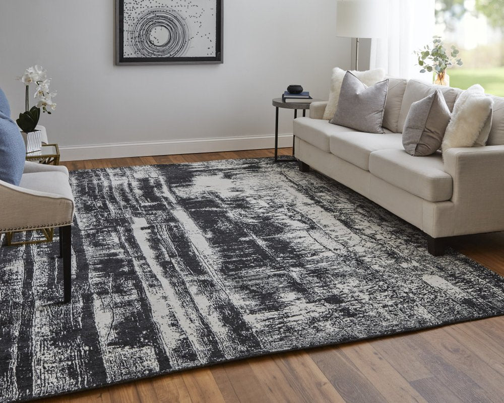 12' X 15' Black and Gray Abstract Hand Woven Area Rug