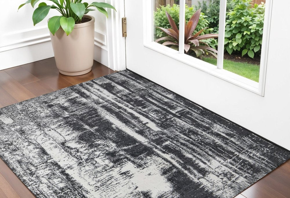 12' X 15' Black and Gray Abstract Hand Woven Area Rug