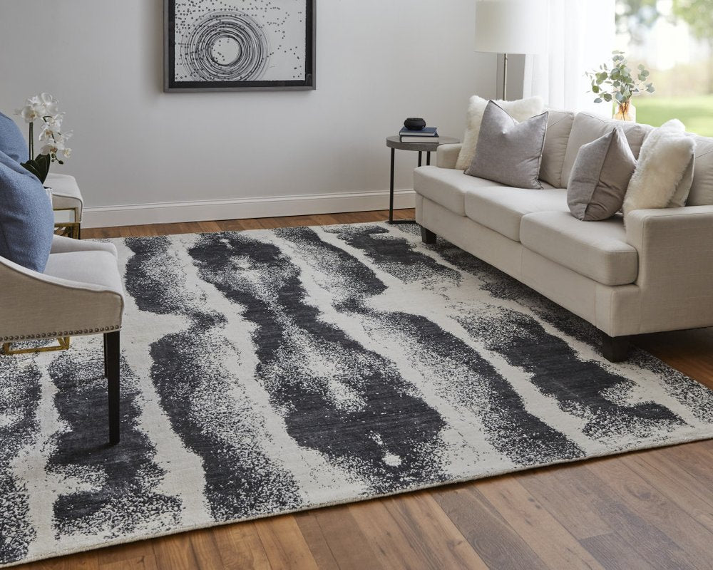 4' X 6' Black and Gray Abstract Hand Woven Area Rug
