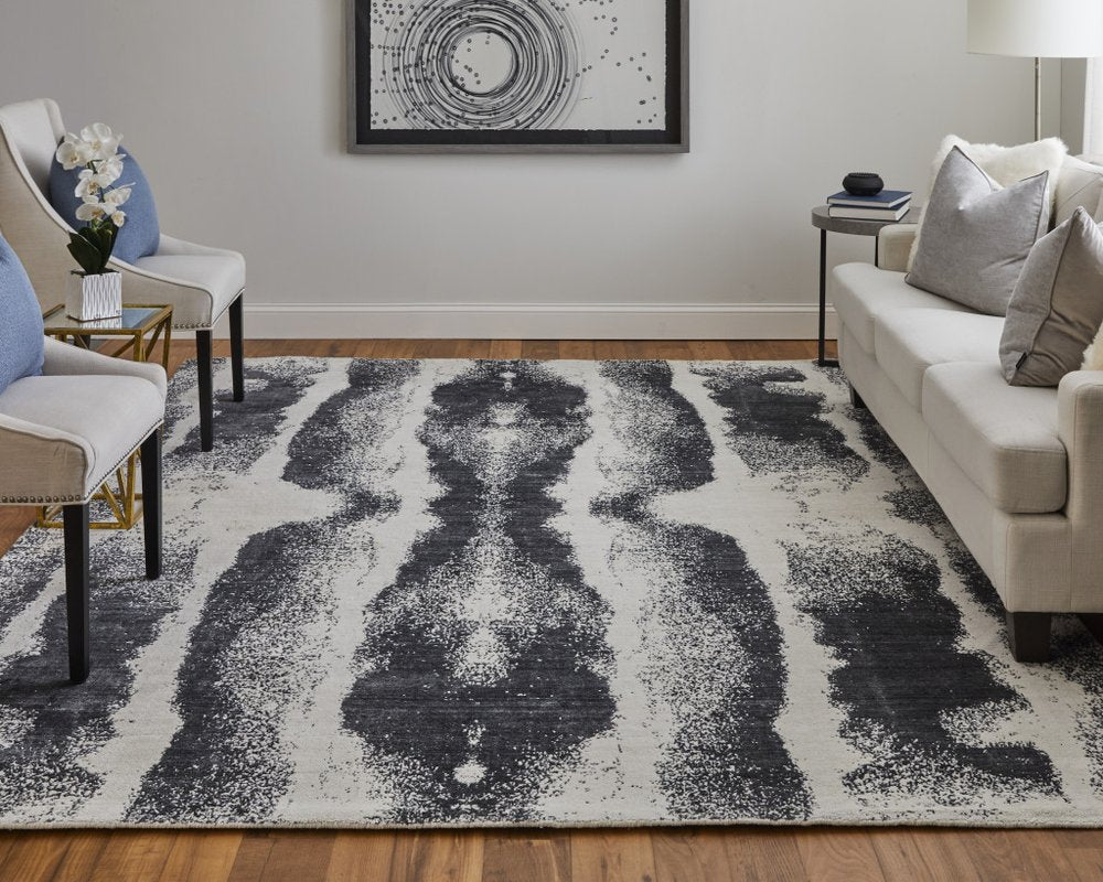 4' X 6' Black and Gray Abstract Hand Woven Area Rug