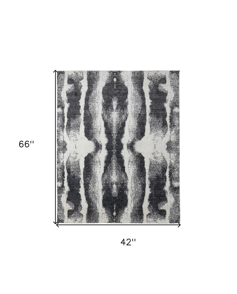 4' X 6' Black and Gray Abstract Hand Woven Area Rug