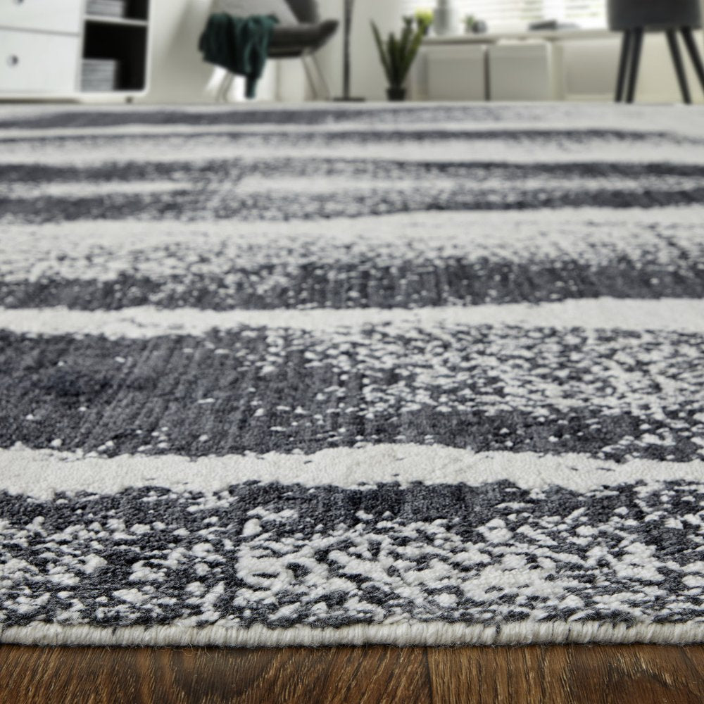 4' X 6' Black and Gray Abstract Hand Woven Area Rug