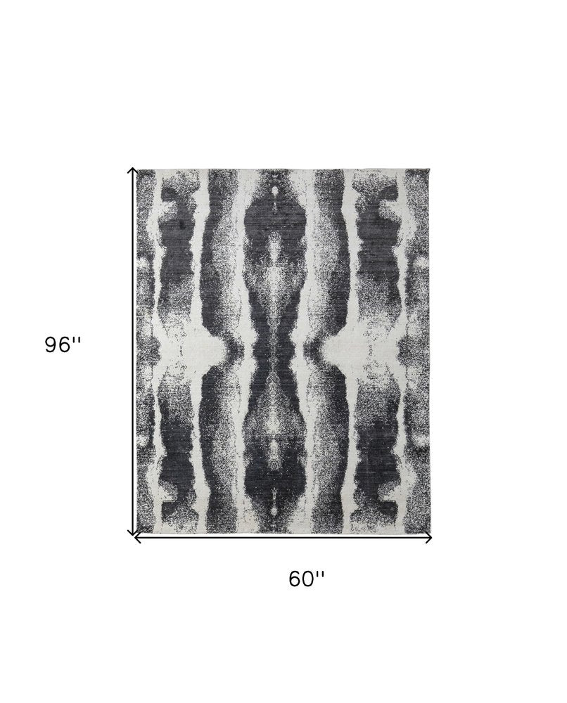 4' X 6' Black and Gray Abstract Hand Woven Area Rug