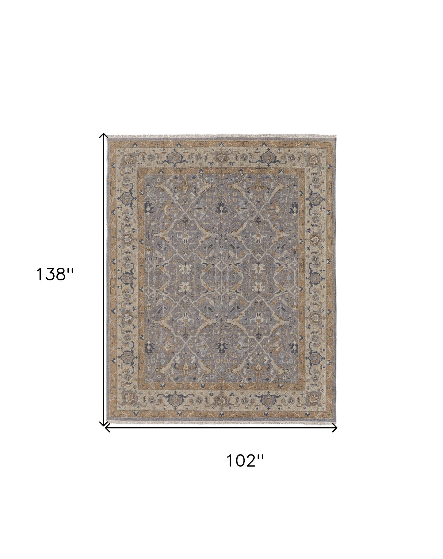 4' X 6' Ivory Gray and Tan Wool Oriental Hand Knotted Area Rug With Fringe