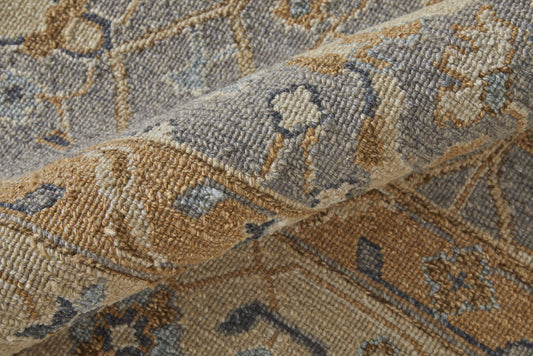 4' X 6' Ivory Gray and Tan Wool Oriental Hand Knotted Area Rug With Fringe