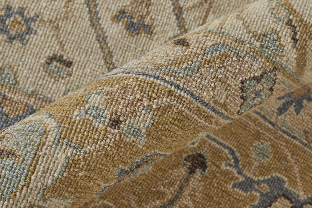 4' X 6' Ivory Gray and Tan Wool Oriental Hand Knotted Area Rug With Fringe