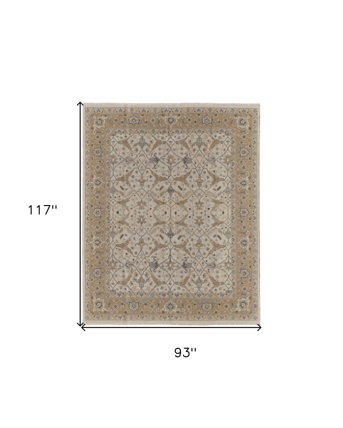 4' X 6' Ivory Gray and Tan Wool Oriental Hand Knotted Area Rug With Fringe