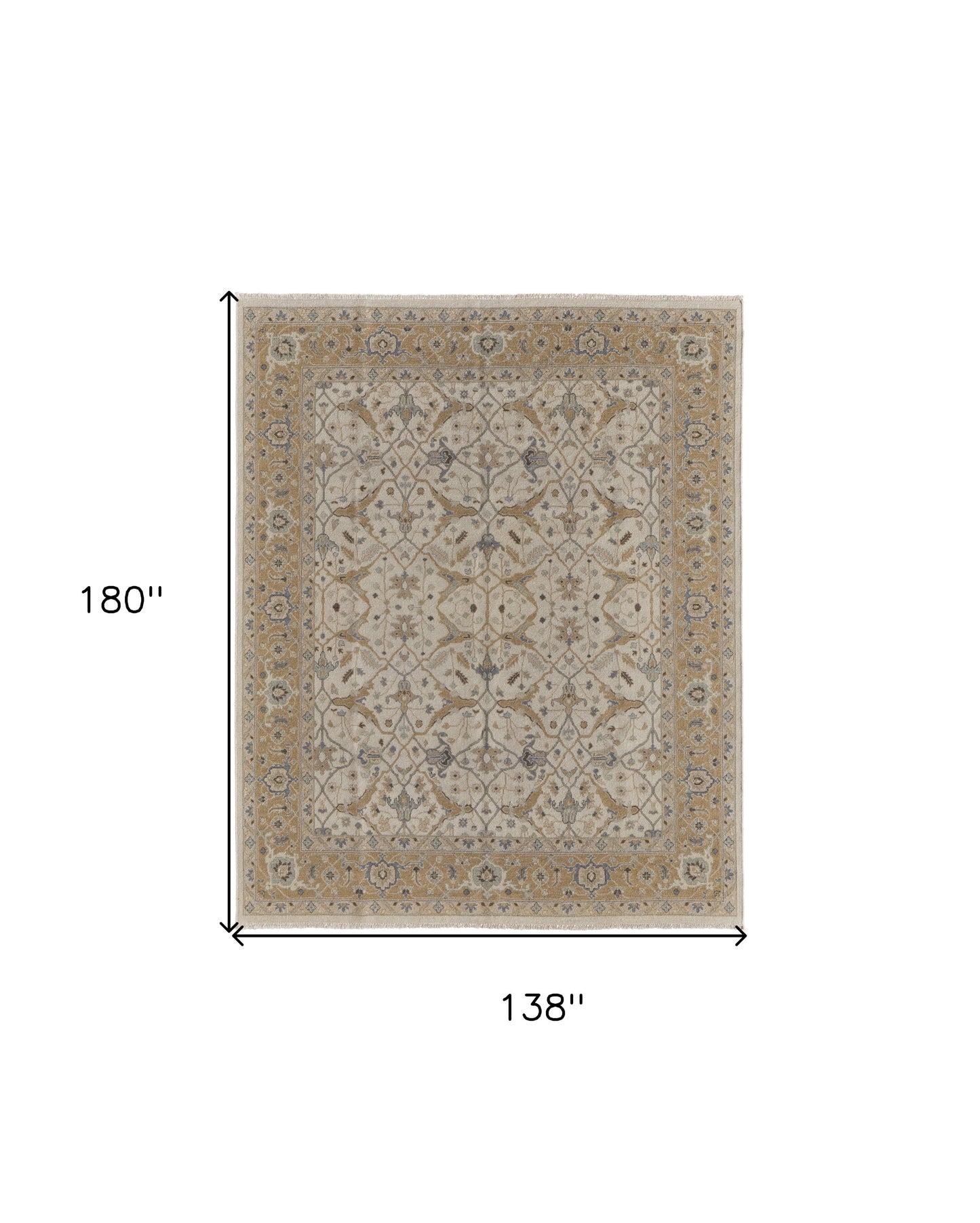 4' X 6' Ivory Gray and Tan Wool Oriental Hand Knotted Area Rug With Fringe
