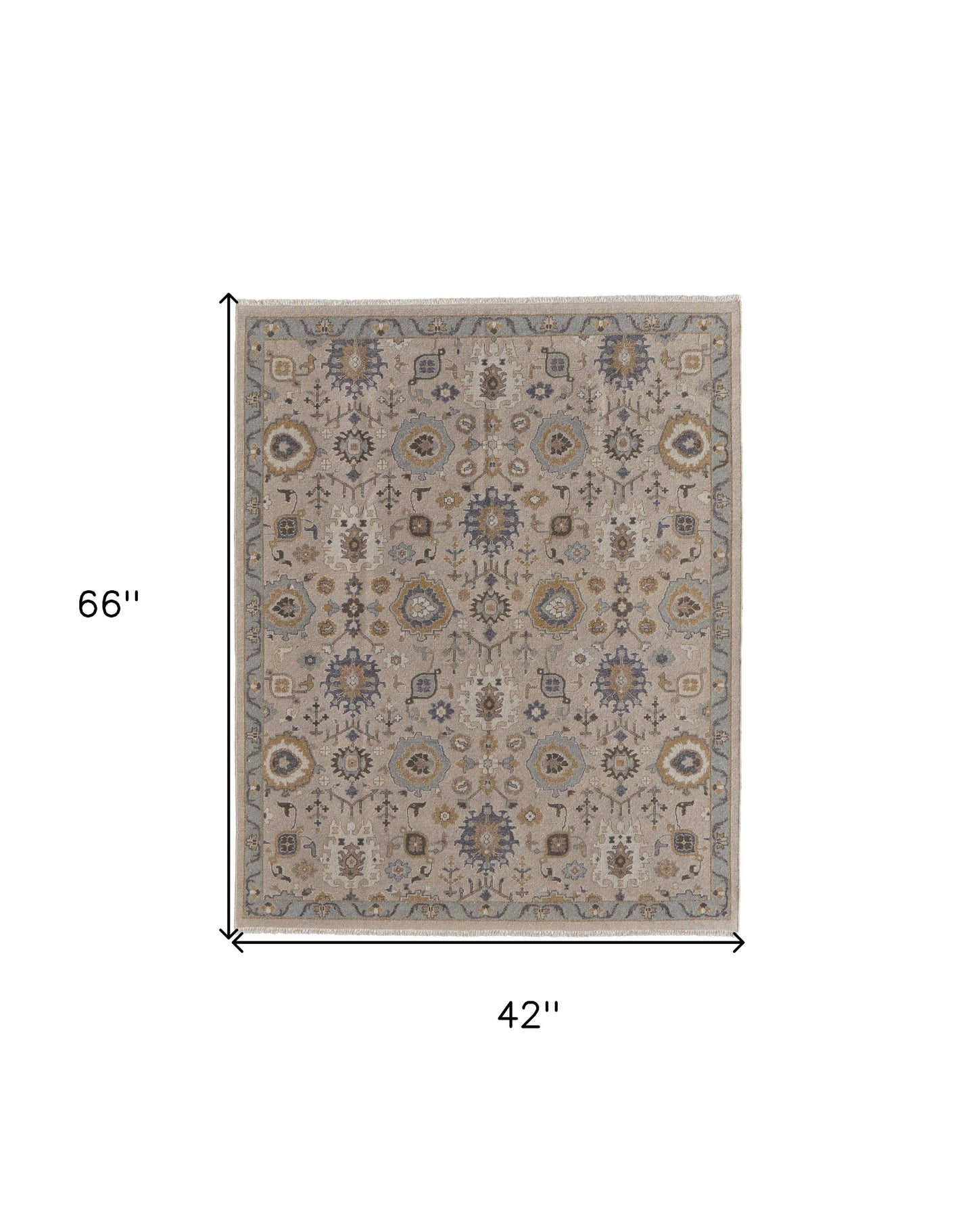 4' X 6' Tan Brown and Gray Wool Oriental Hand Knotted Area Rug With Fringe