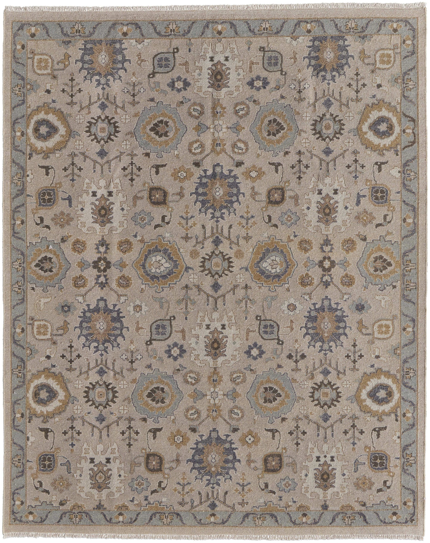 4' X 6' Tan Brown and Gray Wool Oriental Hand Knotted Area Rug With Fringe