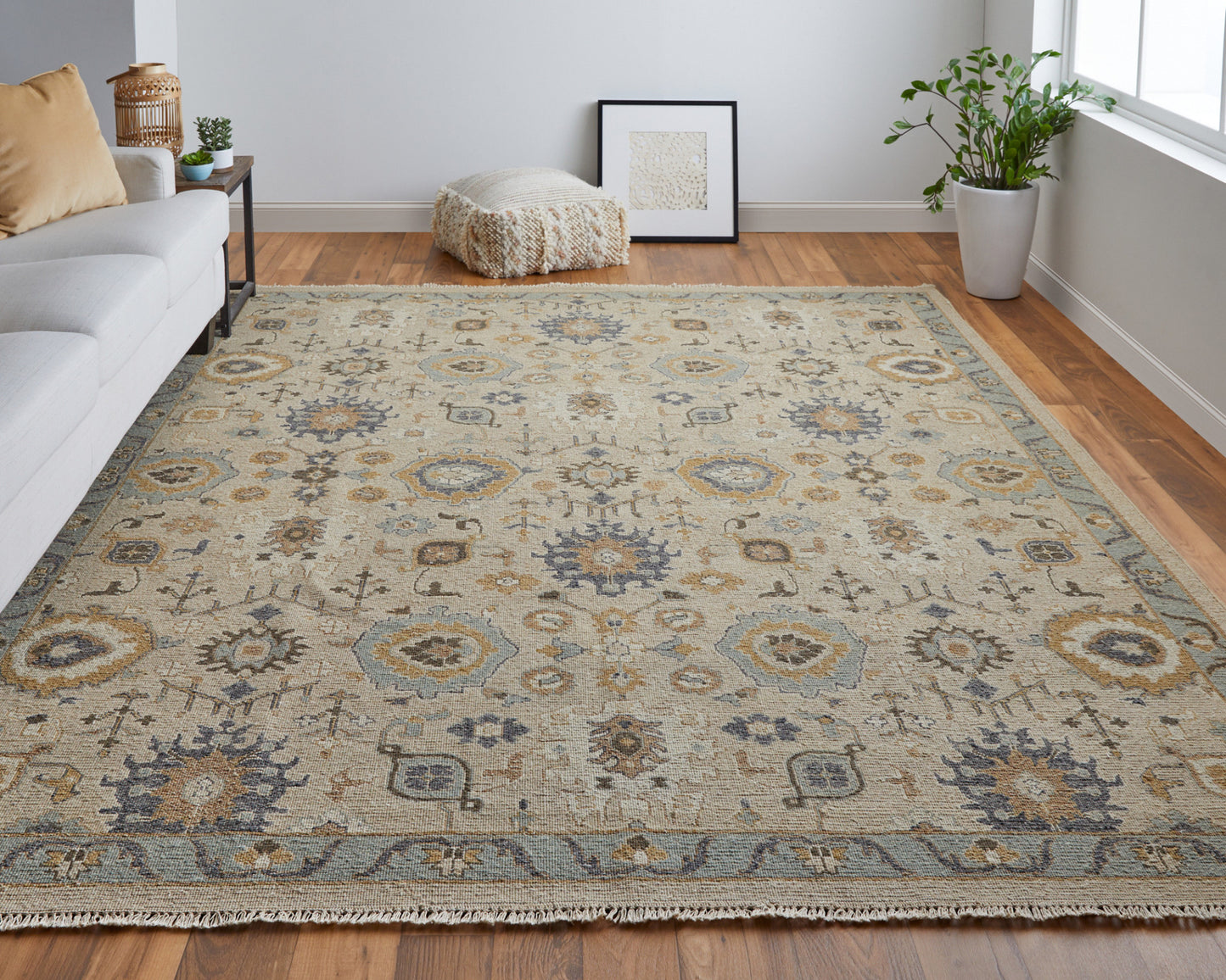 4' X 6' Tan Brown and Gray Wool Oriental Hand Knotted Area Rug With Fringe