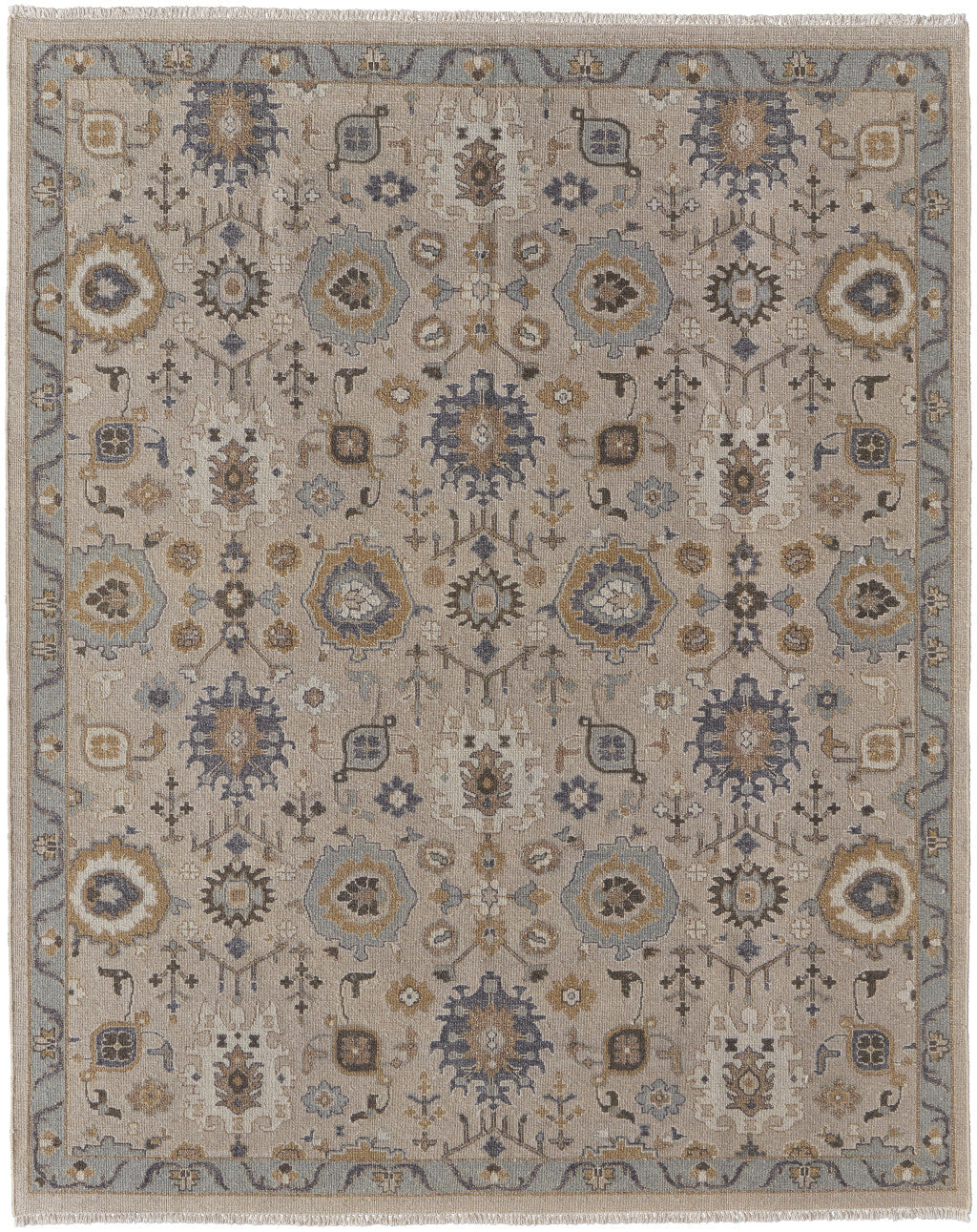 4' X 6' Tan Brown and Gray Wool Oriental Hand Knotted Area Rug With Fringe