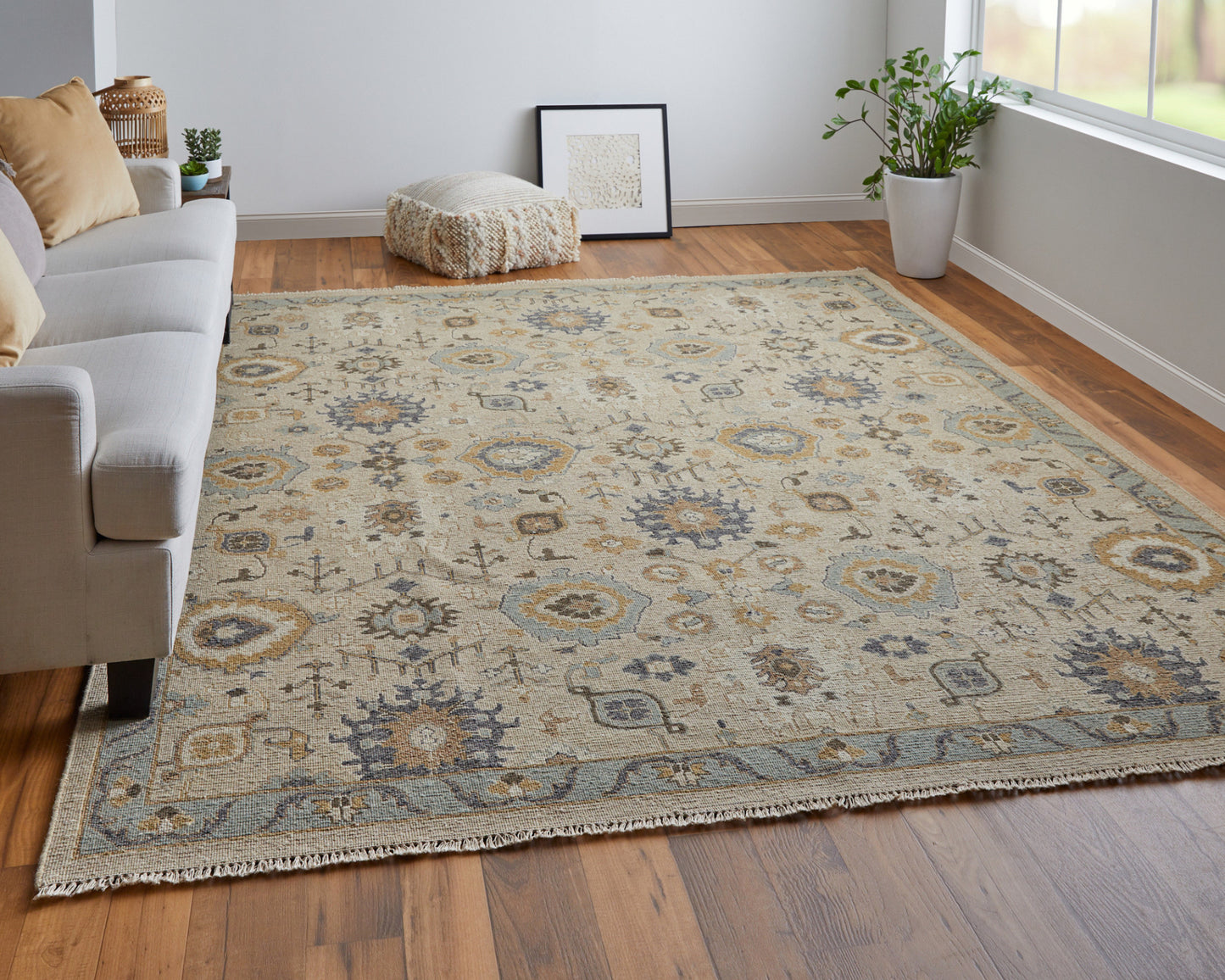 4' X 6' Tan Brown and Gray Wool Oriental Hand Knotted Area Rug With Fringe