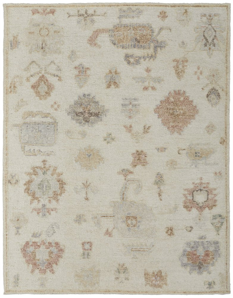 6' X 9' Ivory Tan and Gray Wool Floral Hand Knotted Area Rug