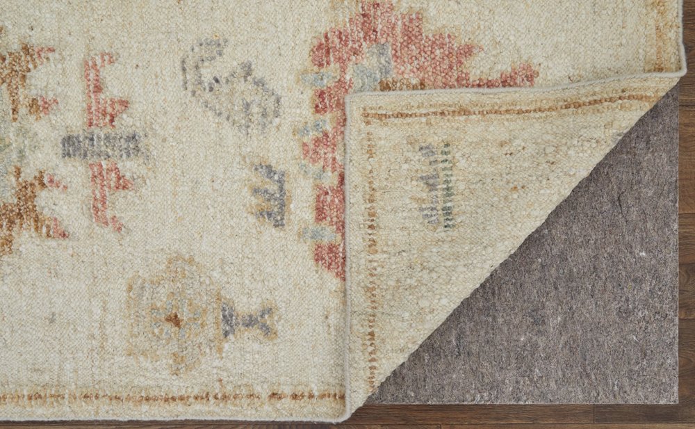 6' X 9' Ivory Tan and Gray Wool Floral Hand Knotted Area Rug