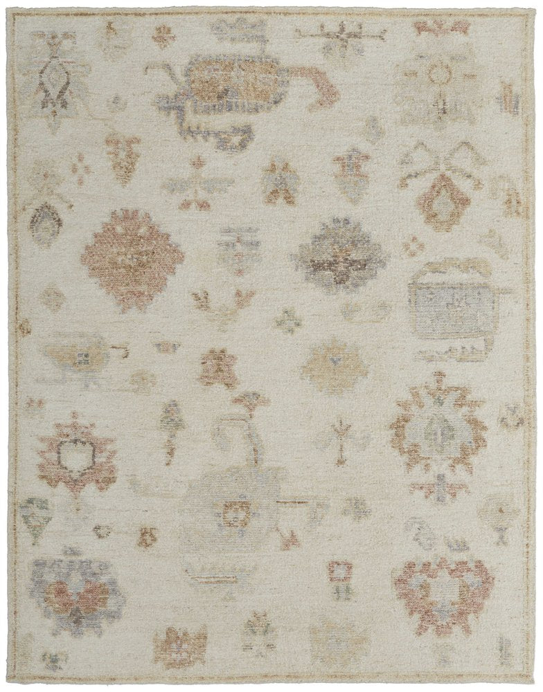 6' X 9' Ivory Tan and Gray Wool Floral Hand Knotted Area Rug