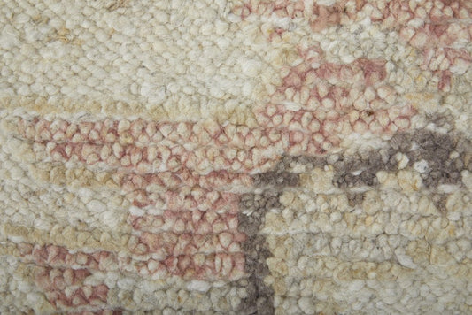 6' X 9' Ivory Tan and Gray Wool Floral Hand Knotted Area Rug