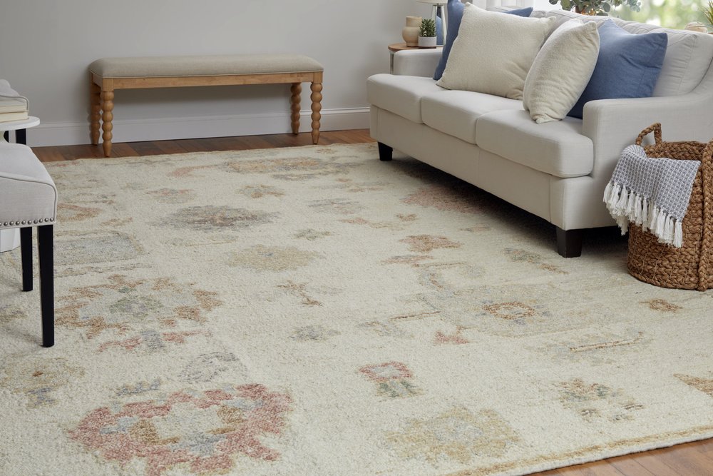 6' X 9' Ivory Tan and Gray Wool Floral Hand Knotted Area Rug