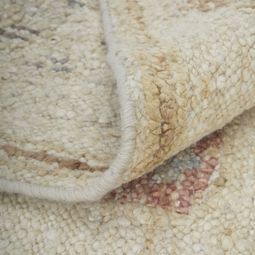 6' X 9' Ivory Tan and Gray Wool Floral Hand Knotted Area Rug