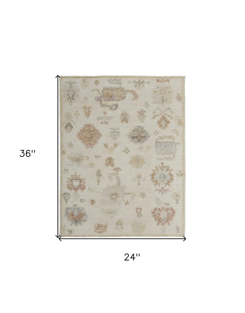 6' X 9' Ivory Tan and Gray Wool Floral Hand Knotted Area Rug