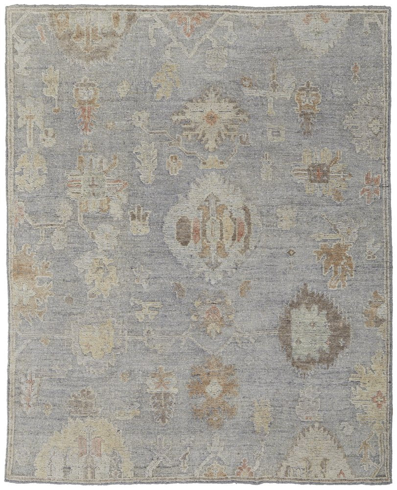 4' X 6' Gray and Blue Wool Floral Hand Knotted Area Rug