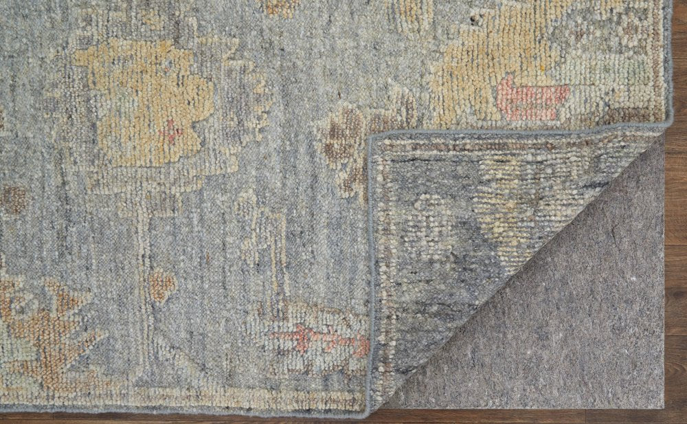 4' X 6' Gray and Blue Wool Floral Hand Knotted Area Rug