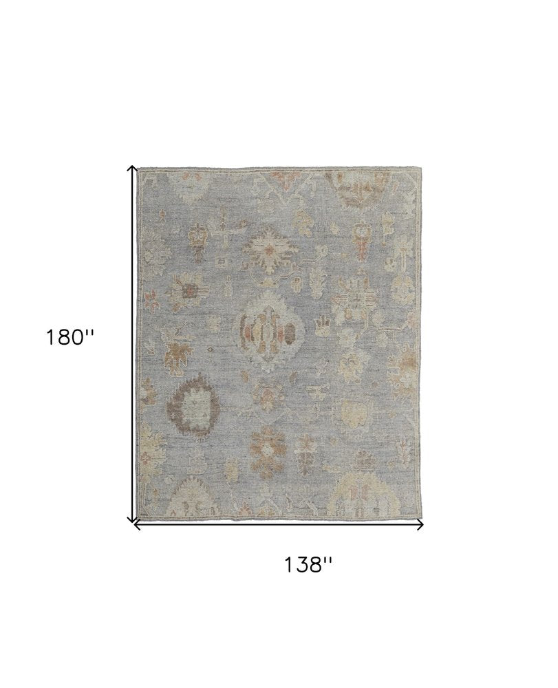 4' X 6' Gray and Blue Wool Floral Hand Knotted Area Rug