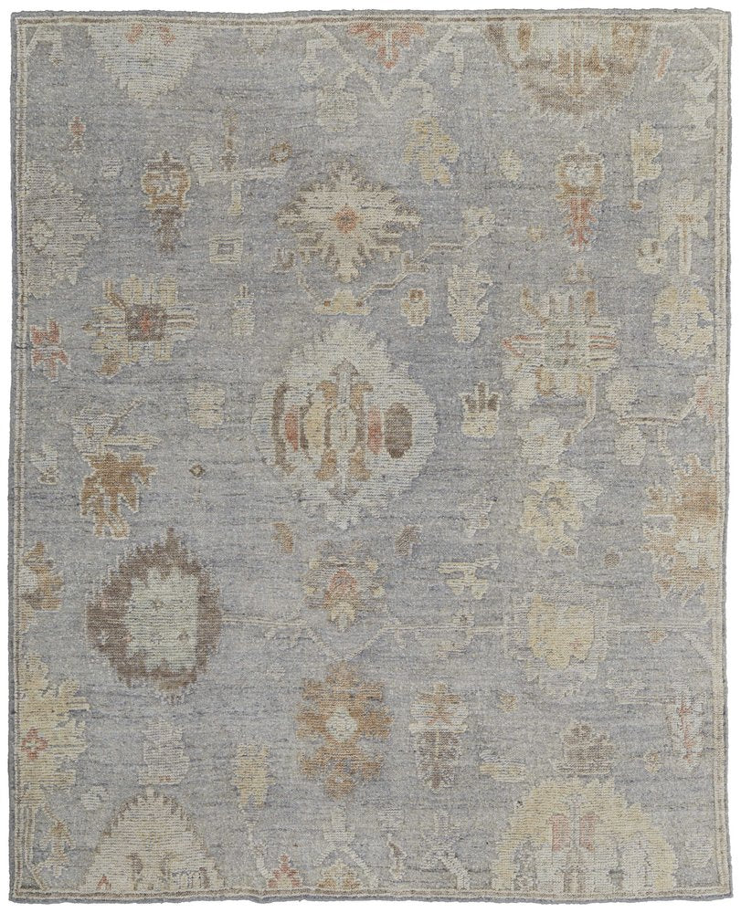 4' X 6' Gray and Blue Wool Floral Hand Knotted Area Rug